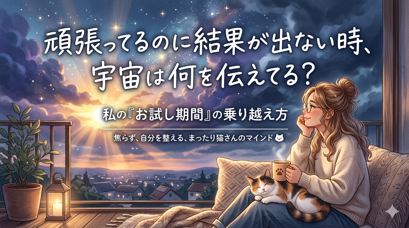 夜が明けて朝日が見える。ソファーに座って猫と一緒にいる。コーヒーを飲みながらゆっくりと過ごしているところ。