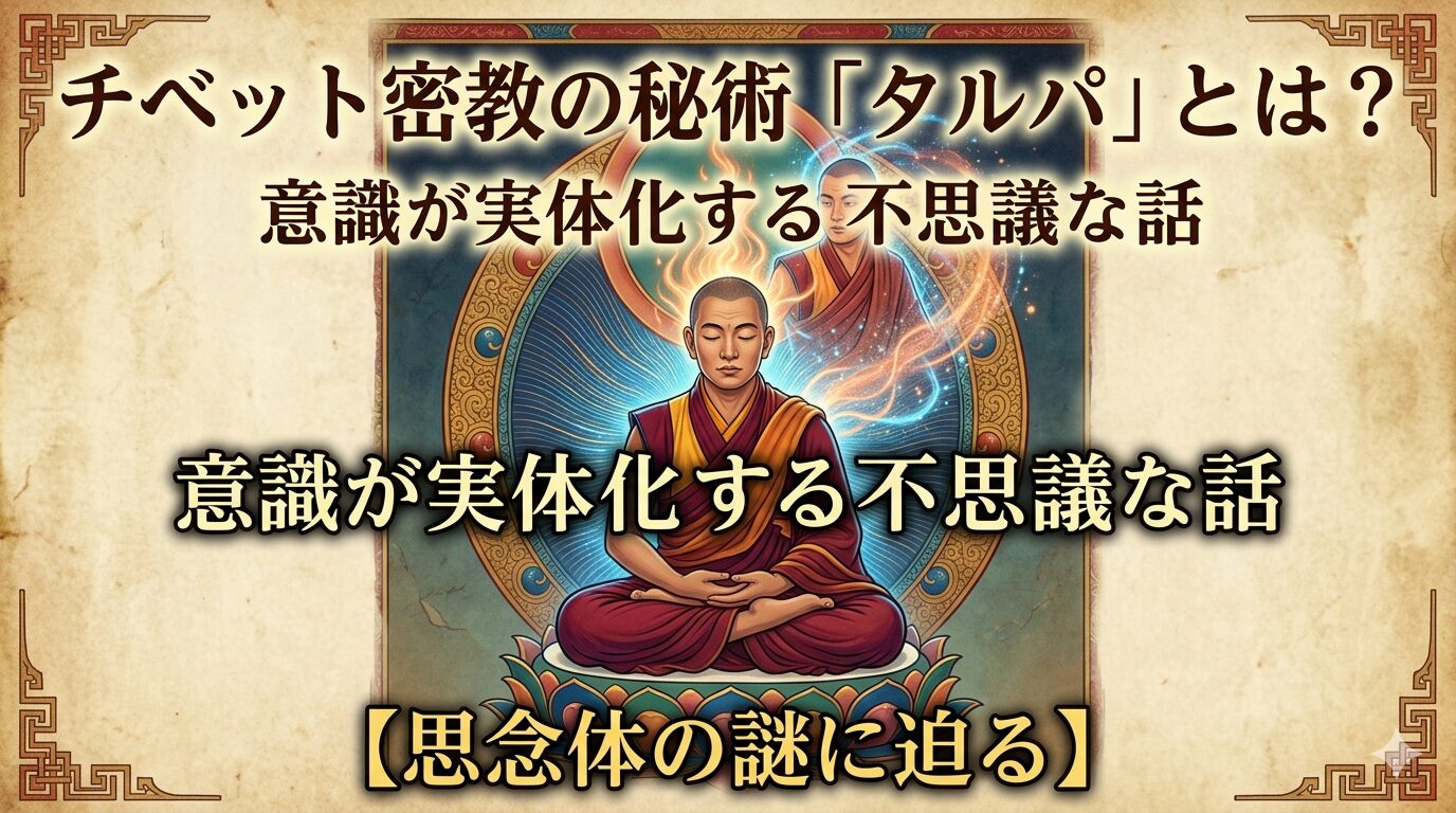 チベットの僧侶が真ん中にいて、座禅を組み瞑想をしている。すると後ろで、もう一人の自分が現れた。 意識が実体化する不思議な話。 思念体の謎に迫る。