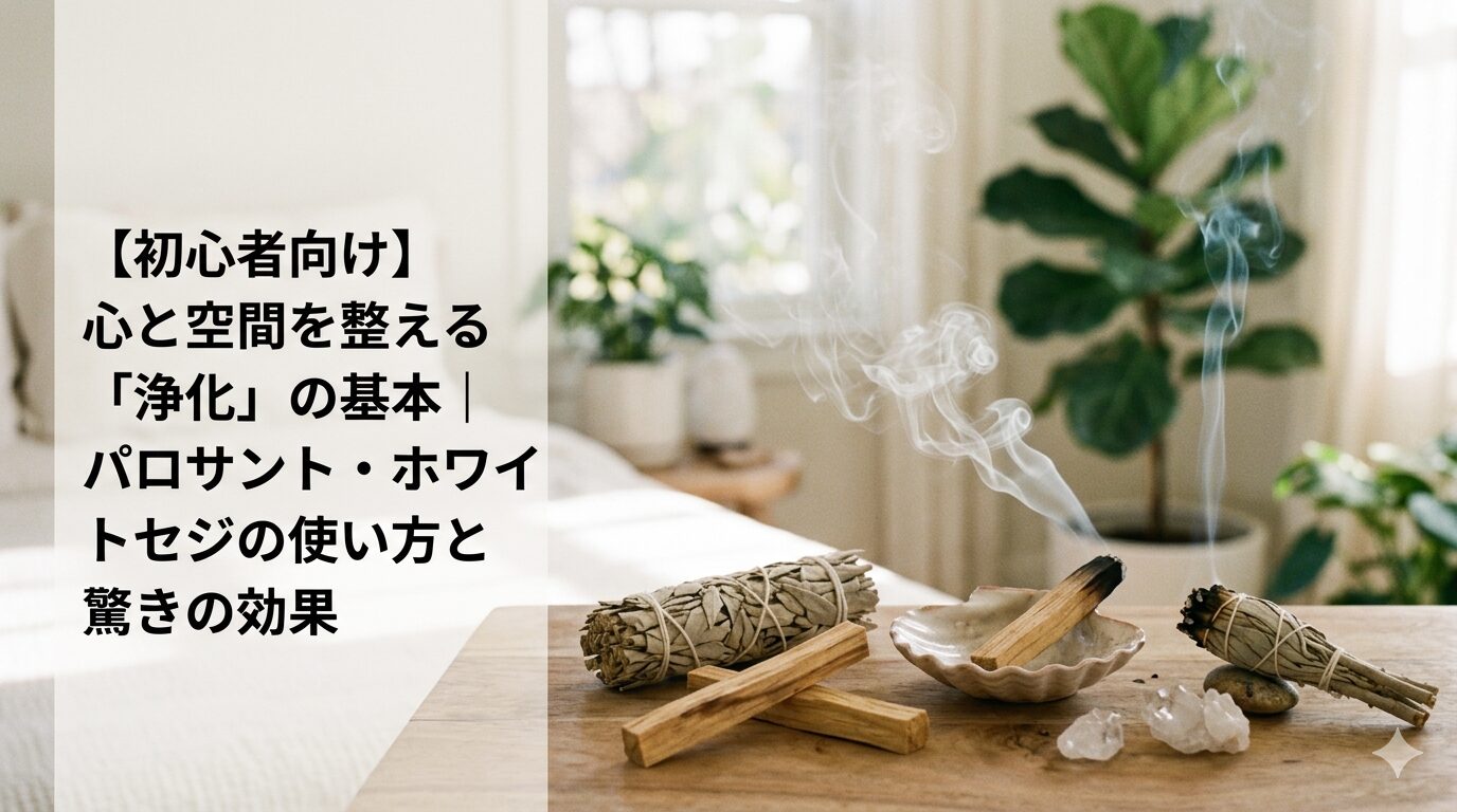 家の中。部屋でパロサントとホワイトセージを焚いている。その煙の香りがとても心地良い。観葉植物もあります。